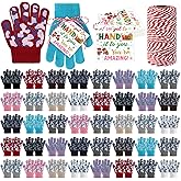 Toulite 50 Pairs Kids Knit Gloves Winter Bulk with Gift Tag Non Slip Warm Ski Mitten for 5-10 Boy Girl Cold Weather