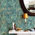 HueBurst Blue Gold Distressed Texture Wallpaper - 17.3" x 39.4 ft Industrial Metallic Textured Wall Paper, Non-Woven, Prepasted
