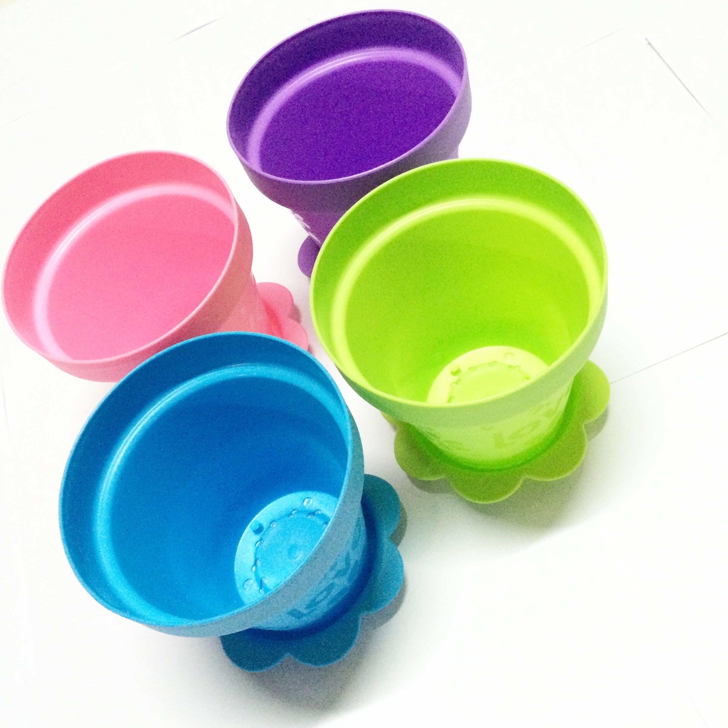 4 Colorful Plastic Flower Pots Planters With Saucers, 6" (Pink, Blue, Purple & Green)