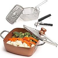 Moss & Stone Copper 5 Piece Set Chef Cookware, Non Stick Pan, Deep Square Pan, Fry Basket, Steamer Rack, Dishwasher…