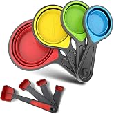 Collapsible Silicone Soft Measuring Cups and Measuring Spoons,8 pieces Portable Food Grade Silicone Measurement Cup for Liquid &amp; Dry Measuring Baking &amp;Utensils &amp; Travel Measuring Cup，space saver