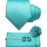JEMYGINS Mens Tie and Pocket Square,Lapel Pin,Cufflinks,Tie Clip Sets with Gift Box 5PCS