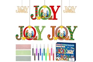 BeYumi Christmas Joy Wooden Crafts - 20Pcs DIY Wooden Joy to The World Ornaments Craft Kit for Kids Make Your Own Nativity Decor Christian Religious Xmas Craft with Gem Sticker Church Party Supplies