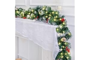 GENMOUS & CO. GENMOUS 9 FT Lighted Christmas Garland with Pine Cones Red Berries, Artificial Garlands, Battery Opperated Remote Control 8 Models, Christmas Decor Home Mantel Fireplace Centerpiece Indoor Outdoor