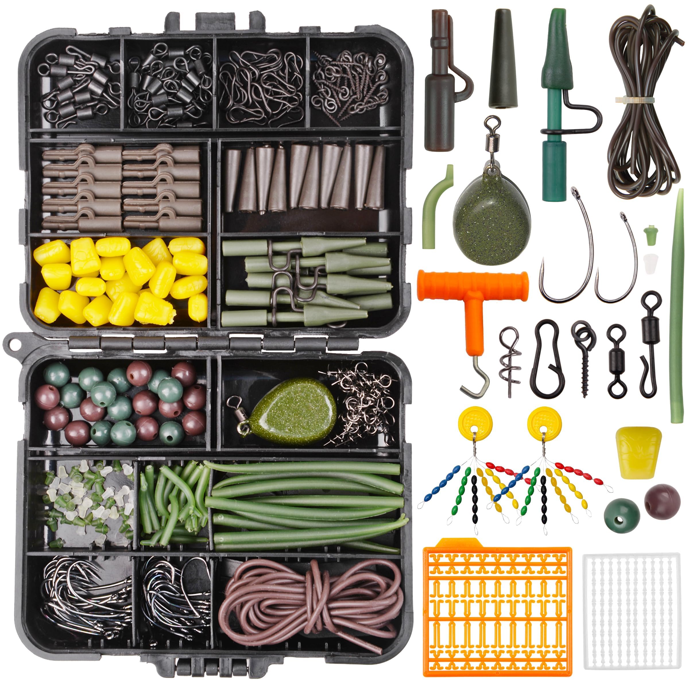OROOTL 277PCS Carp Fishing Tackle Box, Complete Coarse Fishing Terminal Kit with Hooks Swivels Clips Stoppers Bait Screws, Portable Storage Box for Pulley Rigs Running Ledgers