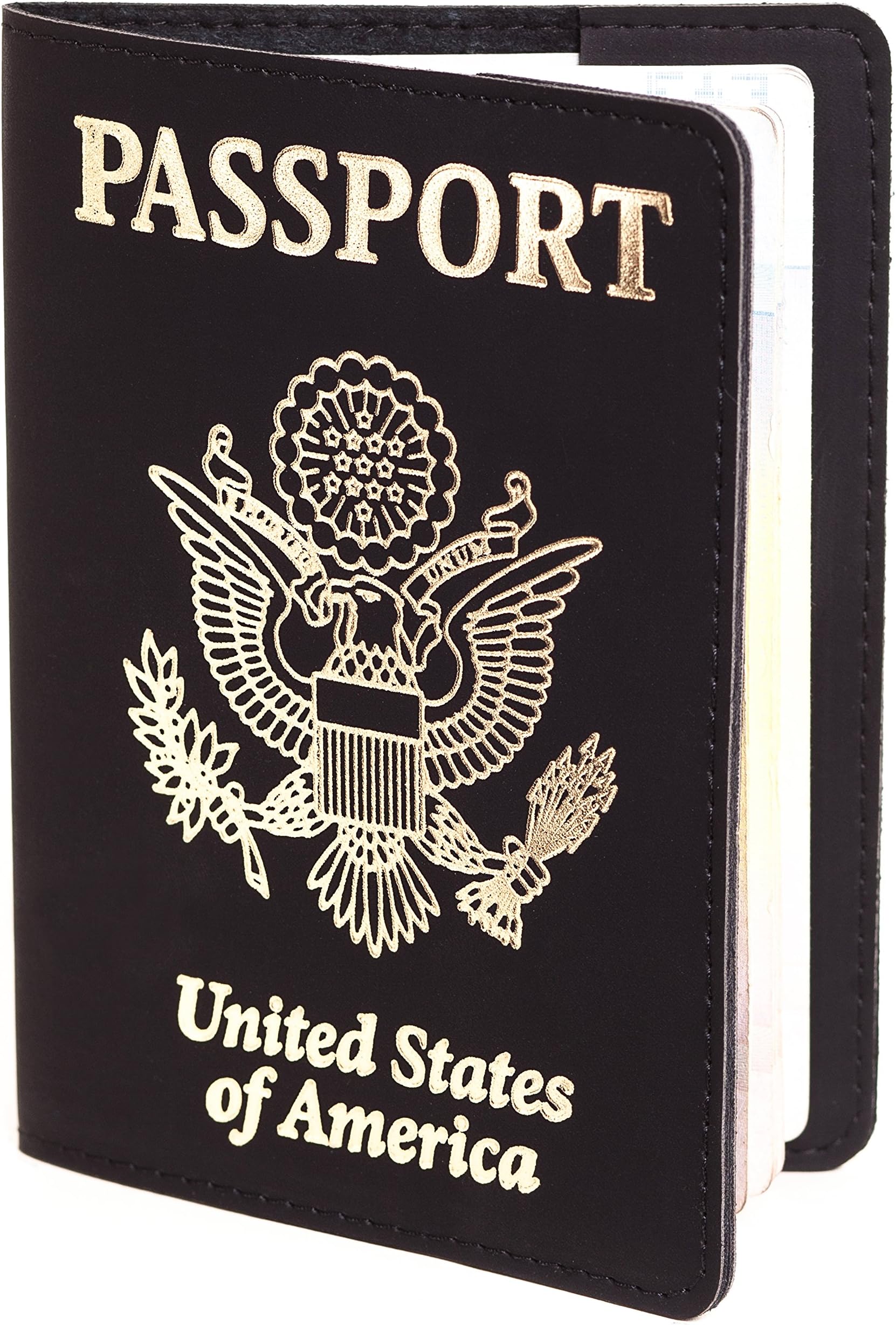 Passport Holder - Passport Cover - Passport Wallet Case (Black with Gold)