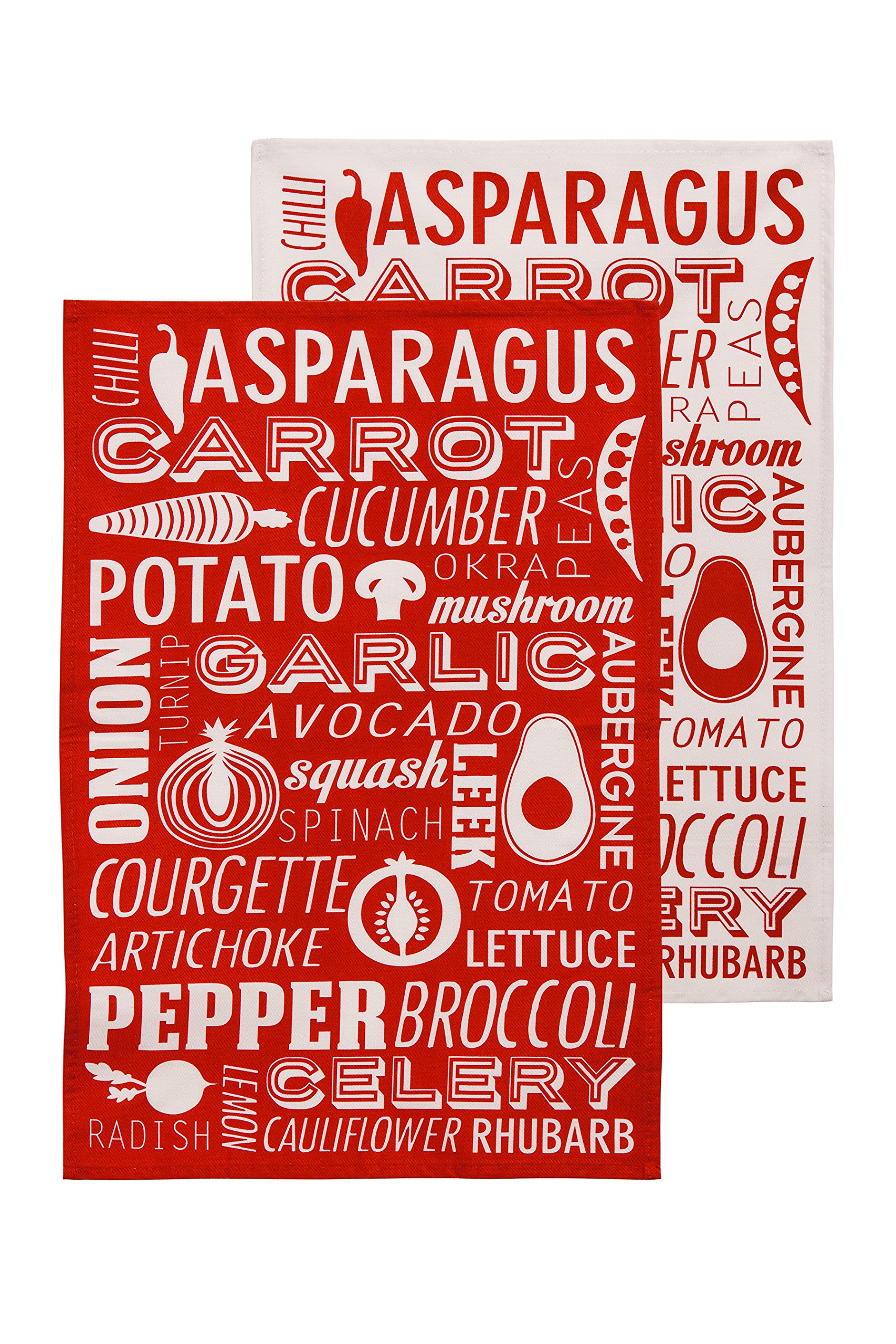 Premier Housewares Porter Tea Towels - Red, Set of 2