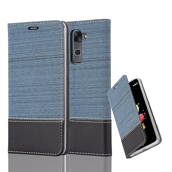 Cadorabo Hülle für LG Stylus 2 - Hülle in DUNKEL BLAU SCHWARZ – Handyhülle mit Standfunktion und Kartenfach im Stoff Design -