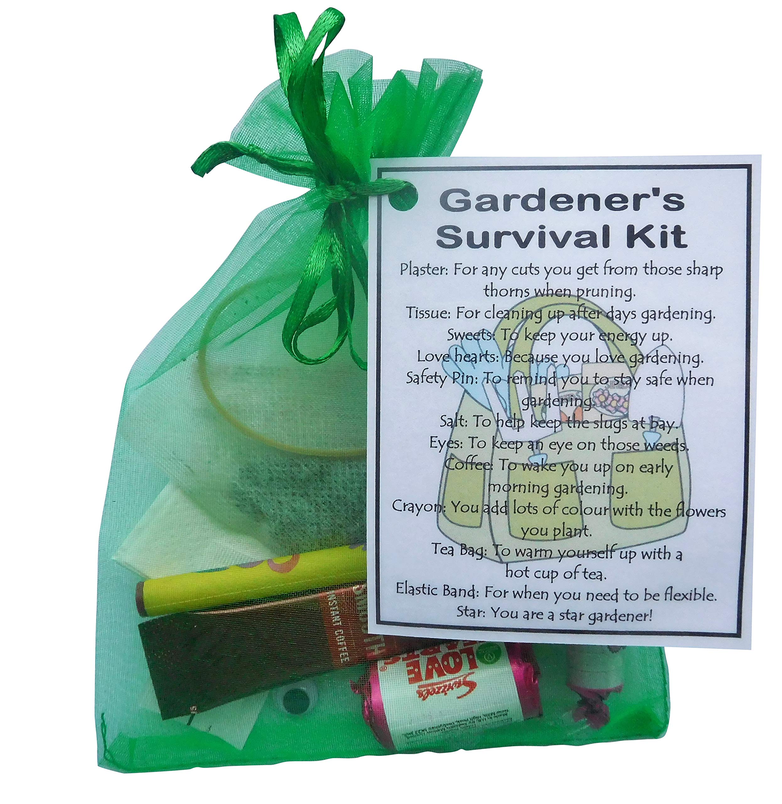 SMILE GIFTS UK Gardener's Survival Kit Gift - Small Novelty Gardening Gift in Green Bag