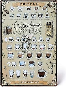 UNIQUELOVER Coffee Bar, Coffee Around The World Metal Signs Kitchen Decor and Accessories 8 X 12 Inches, Small