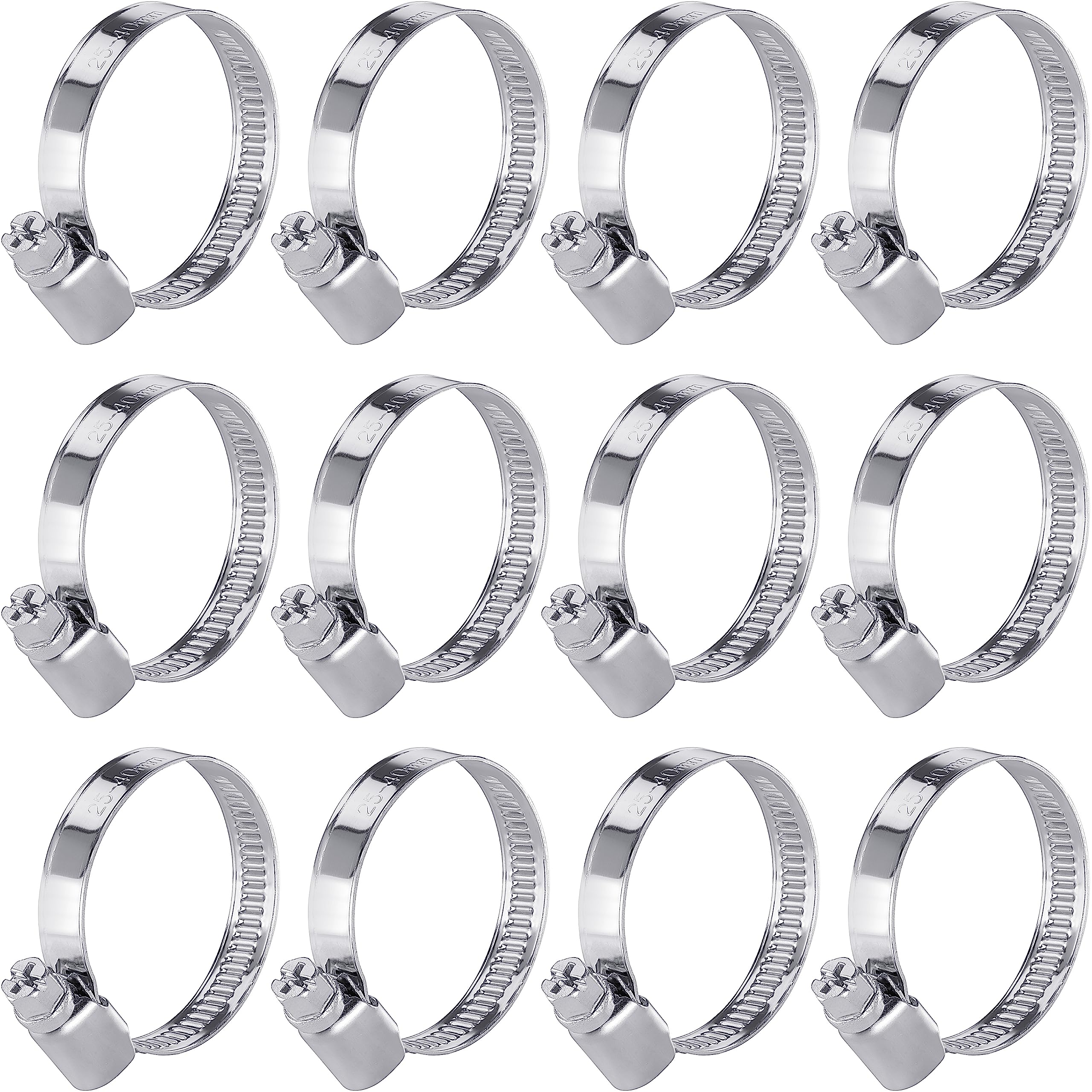 Poppstar Stainless Steel Hose Clamps 25-40 mm with Width 9 mm (12 Pieces)