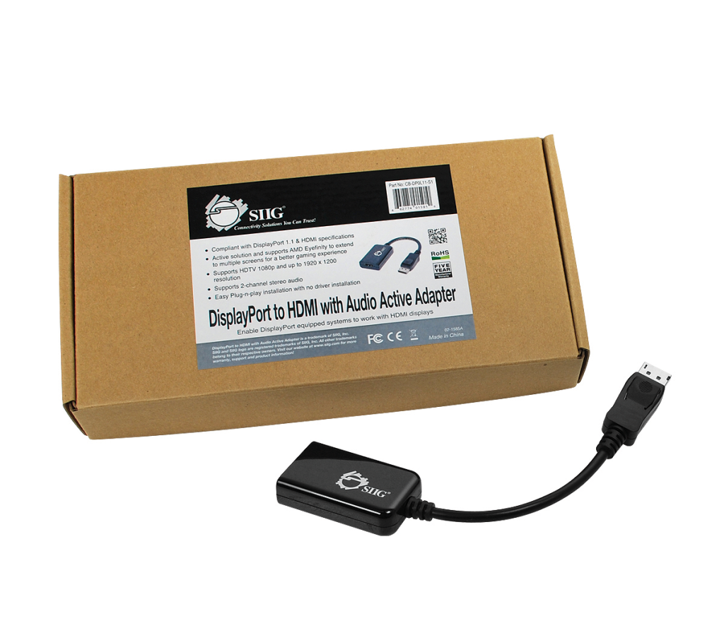 SIIG DisplayPort to HDMI Converter with Audio Active
