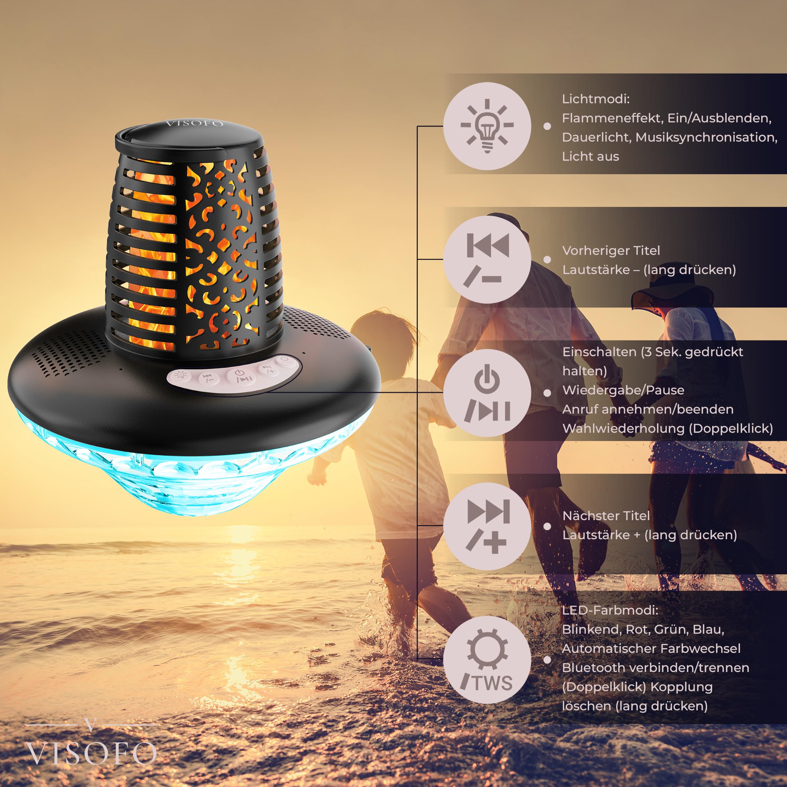 VISOFO Schwimmender Bluetooth-Pool-Lautsprecher mit Lichtern | Poolzubehör über dem Boden und im Erdgeschoss | wasserdicht IP68 Whirlpool Outdoor Patio Deals Wireless Cool Stuff Decor Fun 3