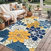 GENIMO Indoor Outdoor Area Rug 5'x8', Machine Washable Rugs for Patio, Waterproof, Non-Slip Easy Cleaning Floral Outdoor Mat 