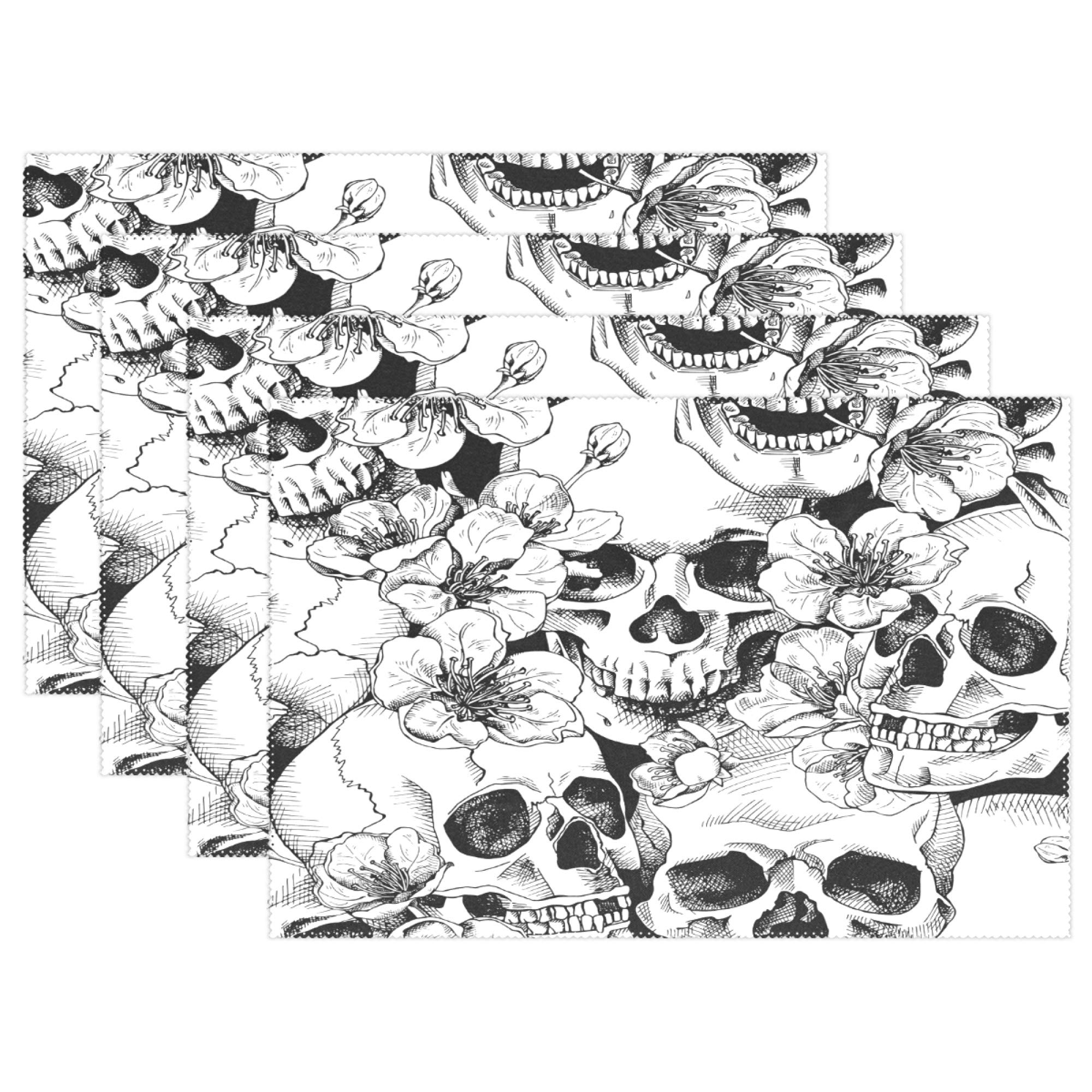 Placemats Skull Floral Place Mats Dining Table Mats Christmas Decoration 4pcs