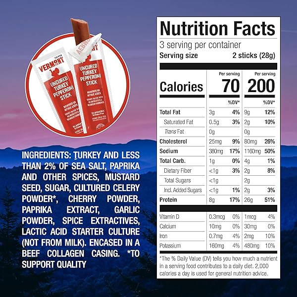 VERMONT SMOKE & CURE MEAT STICKS – UNCURED TURKEY PEPPERONI – PROTEIN SNACKS, NO ANTIBIOTICS OR ADDED HORMONES, HIKING SNACKS – 8-COUNT POUCH, PACK OF 48