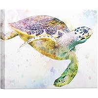 SIGNWIN Canvas Wall Art Blue and Green Baby Hawksbill Sea Turtle Marine Life Ocean Watercolor Modern Art Nautical Portrait Colorful Multicolor Pastel for Living Room, Bedroom, Office - 12x18 inches