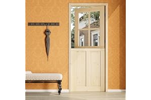AINLARRY 32" x 80" Dutch Door Slab，1.75-inch Solid Pine Wood Front Entry Interior Design，4 Lite Tempered Clear Glass and 2 Panel Split Single Door，Exterior Use for Proch,Backyard Entries & Back​