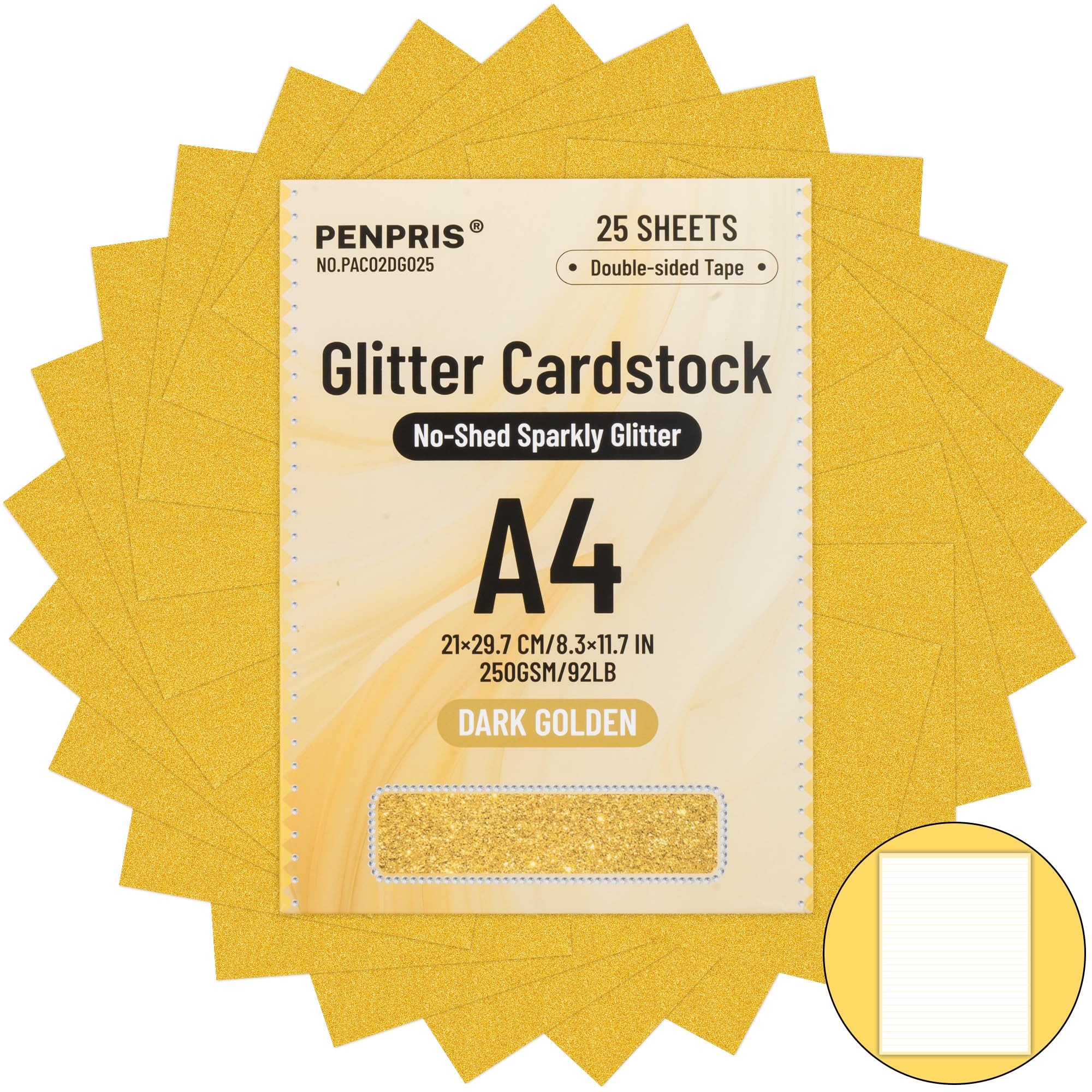 25 Sheets Dark Gold Glitter Cardstock Paper - 21 * 29.7CM A4 Size Colored Thick Paper 250gsm/92lb Heavyweight for DIY Decorations,Card Making,Invitations,Postcards PAC02DG025