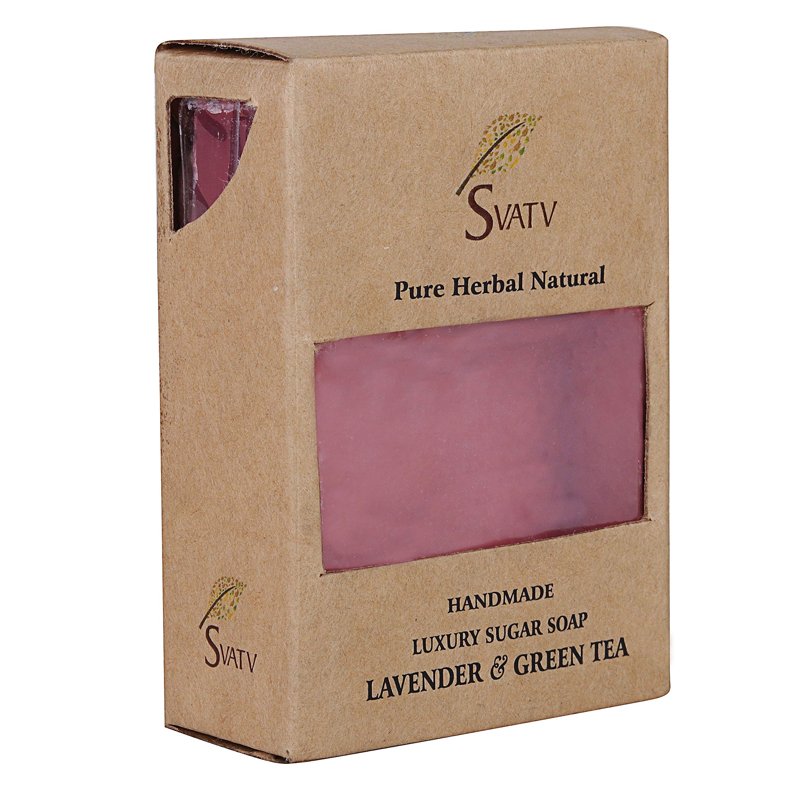 SVATV Soap Lavender & Green Tea - Best Exfoliating Bar, Traditional Ayurvedic Herbal Soap For All Skin Type - 125 Grams