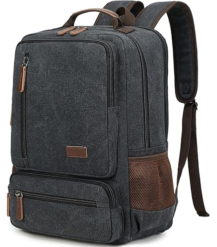 Mactso Canvas Travel Laptop Backpack for Men Women, Business Work Rucksack College School Computer Bag Fits 15.6 Inch Notebook,Bookbag with USB Charging Port (Black, 15.6 Inch) : Electronics