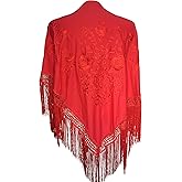 La Senorita Spanish Flamenco Dance Shawl red with red flowers Large