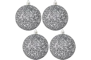 Christmas By Krebs [4 Pack] Black/Silver Multicolor Glitz 4.75" (120mm) Ornament, Commercial Grade Indoor Outdoor Shatterproof Plastic Water Resistant Ball Ornament Decorations