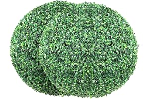 VEVOR 2 Pcs 20” Artificial Plant Topiary Ball, Faux Boxwood Balls with 2 LED Light String, All-Year Green Faux Plant Decorative Balls for Backyard, Balcony,Garden, Wedding and Home Décor