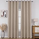 CUCRAF 100% Blackout Curtains 96 inches Long 2 Panels Set, Faux Linen Room Darkening Long Drapes With Grommet, Thermal Insulated Black Out Curtains for Bedroom Living Room(W52 x L96 Inch, Light Khaki)