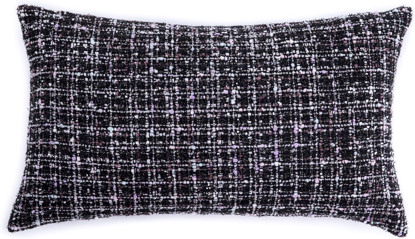 Homier Black Shimmer Tweed Decorative Pillow Cover Throw Cushion Case for Sofa Couch - Black Tweed Fabric with Light Pink/Blue/White Woven Pattern and Black Sparkle Accents - 12 x 20 Inches