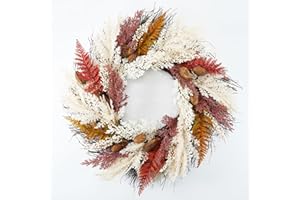 FLOWAGE Fall Wreaths for Front Door, 24 inch Artificial Outdoor Fall Wreath, Indoor Farmhouse Pampas Grass Fern Wreath, Large Autumn Wreath for Outside, Thanksgiving Harvest Fall Decoration Home Decor