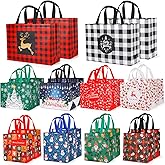 YANGTE 20 Pack Christmas Gift Bags Assorted Sizes, Reusable Tote Bags with Handle, Includes 4 Large 8 Medium 8 Small Non-Woven Christmas Bags for Xmas Party Favors