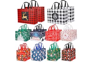 YANGTE 20 Pack Christmas Gift Bags Assorted Sizes, Reusable Tote Bags with Handle, Includes 4 Large 8 Medium 8 Small Non-Woven Christmas Bags for Xmas Party Favors