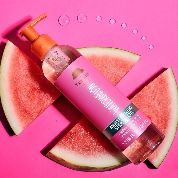TREE HUT WATERMELON MOISTURIZING SHAVE OIL, GEL-TO-OIL FORMULA, ULTRA HYDRATING BARRIER FOR A CLOSE, SMOOTH SHAVE, FOR ALL SKIN TYPES, MADE WITH SHEA BUTTER, 7.7 FL OZ