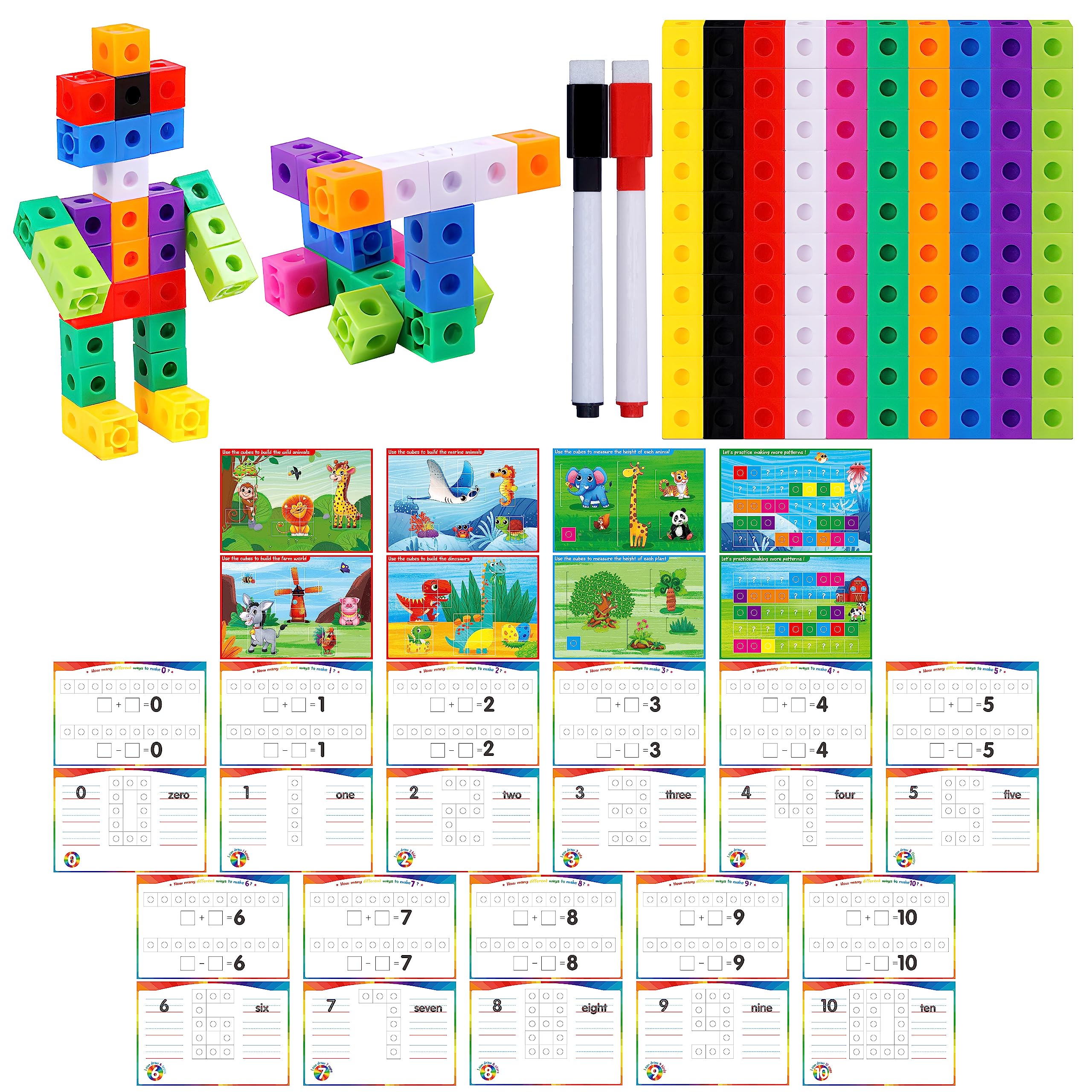 Math Linking Cubes, 100 Math Cube Manipulatives with 30 Learning Activities Number Counting Blocks Snap Linking Math Counters Fun & Educational Pre-K Counting Blocks for Preschool Kindergarten — image 1
