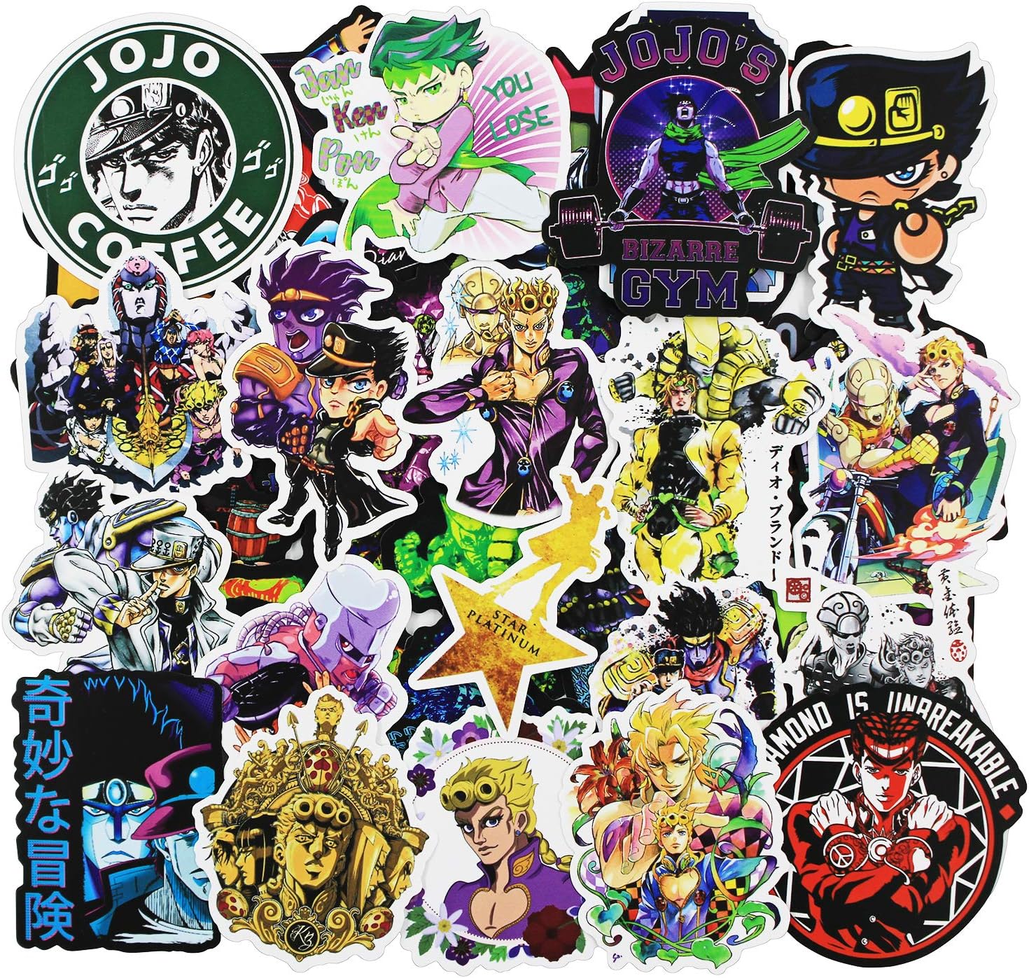 Anime Cartoon Stickers 50 Pcs/Pack of JoJo's Bizarre Adventure Cool Stickers to Kid Teen Child Aesthetic Waterproof Vinyl Decal Patches for Mac Skateboard Snowboard Computer Laptop Notebook