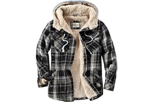 Shawnda Men's Sherpa Hooded Flannel Jacket Cotton Button Down Shirt Jacket Plaid