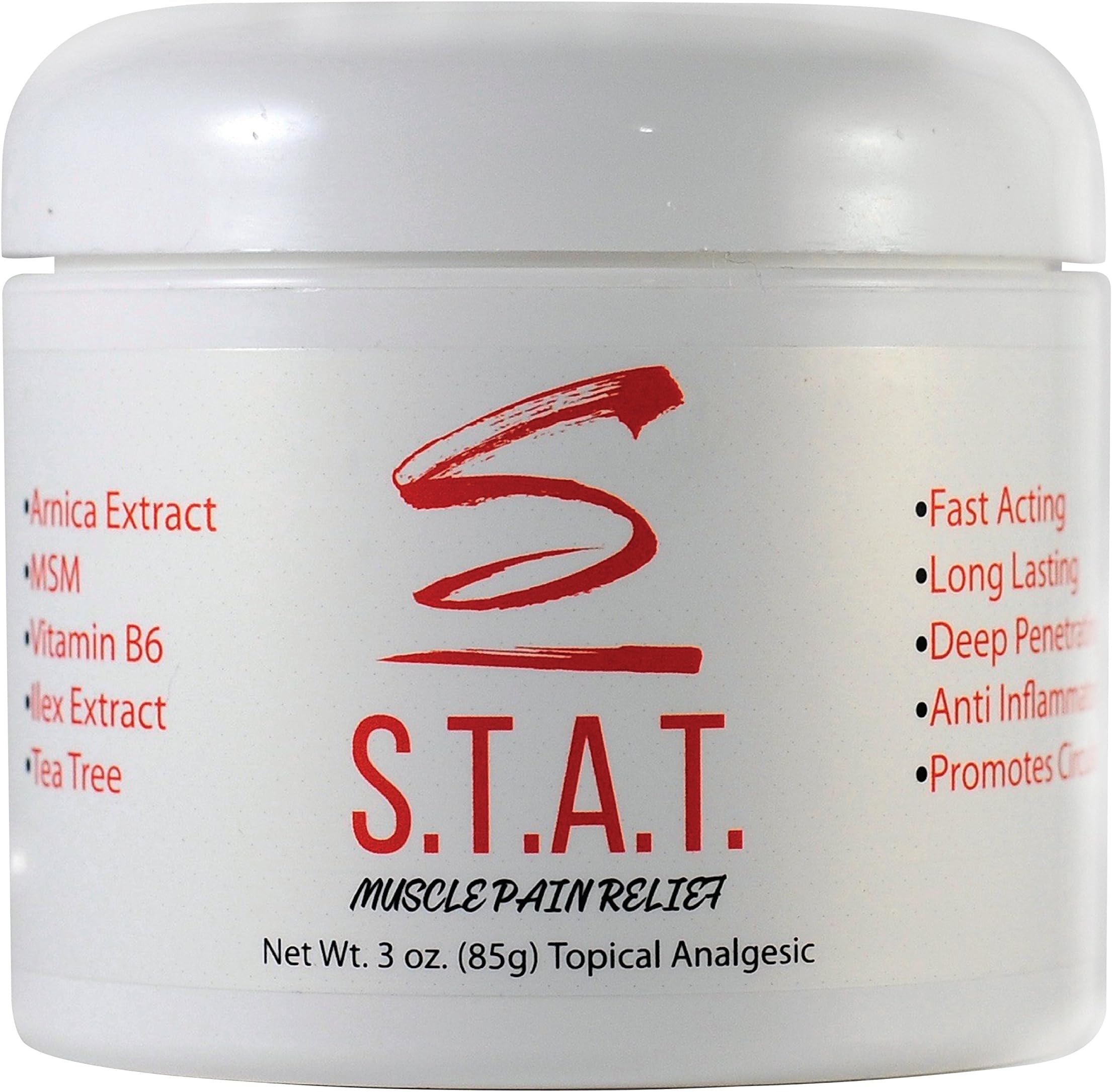 STAT Pain Relief Cream - [3 Oz] USA Made with Arnica, Menthol, MSM, Aloe, Tea Tree Oil and Ilex - Cools Inflammation, Relaxes Sore Muscles and Helps Relieve Arthritis -Soothes Chronic Pain and Bruises