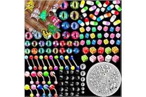 Gehaiwo 240PCS Nail Charms 1Box Silver Pearls，Junk Nail Accessories for Acrylic Nails，Eyes， Piercings，Pills，Dice，Billiard Nail Decoration for Nail Art Supplies DIY Nail Craft