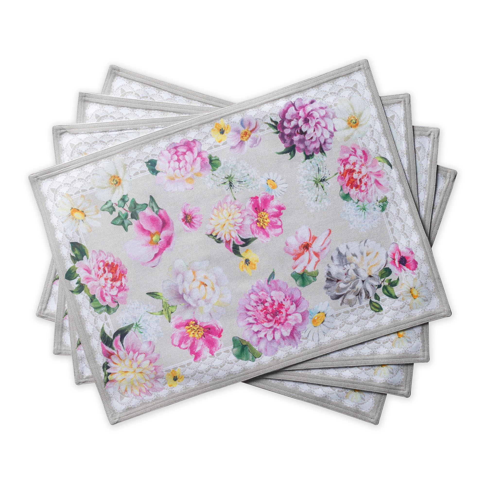 Maison d' Hermine Placemats Set of 4 100% Cotton Washable Reusable Table Mats for Home Kitchen Dining Party Wedding Restaurant Gifts for Mothers Day (Pivoine, 33 CM x 48 CM)