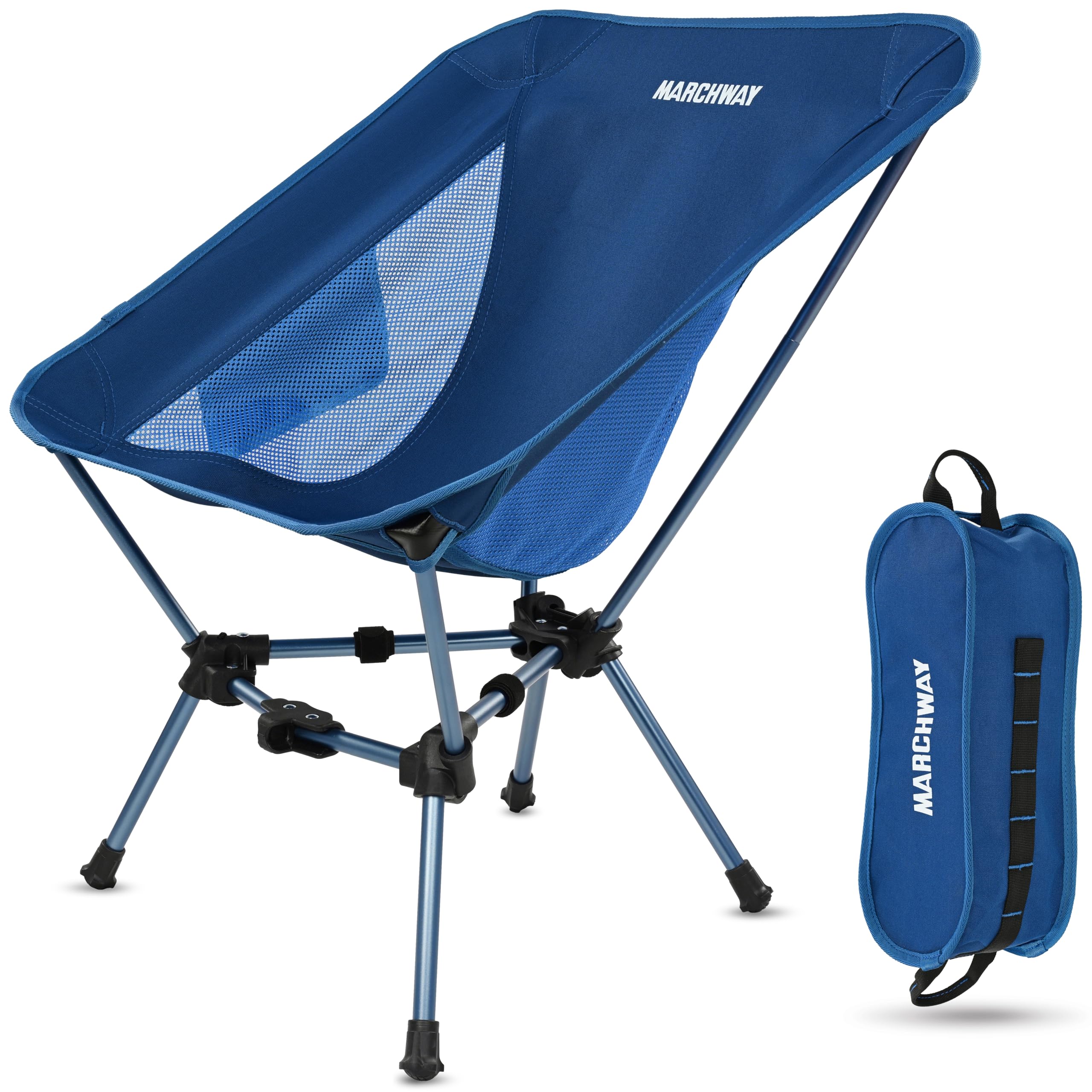 Photo 1 of MARCHWAY Lightweight Folding Camping Chair, Stable Portable Compact for Outdoor Camp, Travel, Beach, Picnic, Festival, Hiking, Backpacking, Supports 330Lbs (Dark Blue)