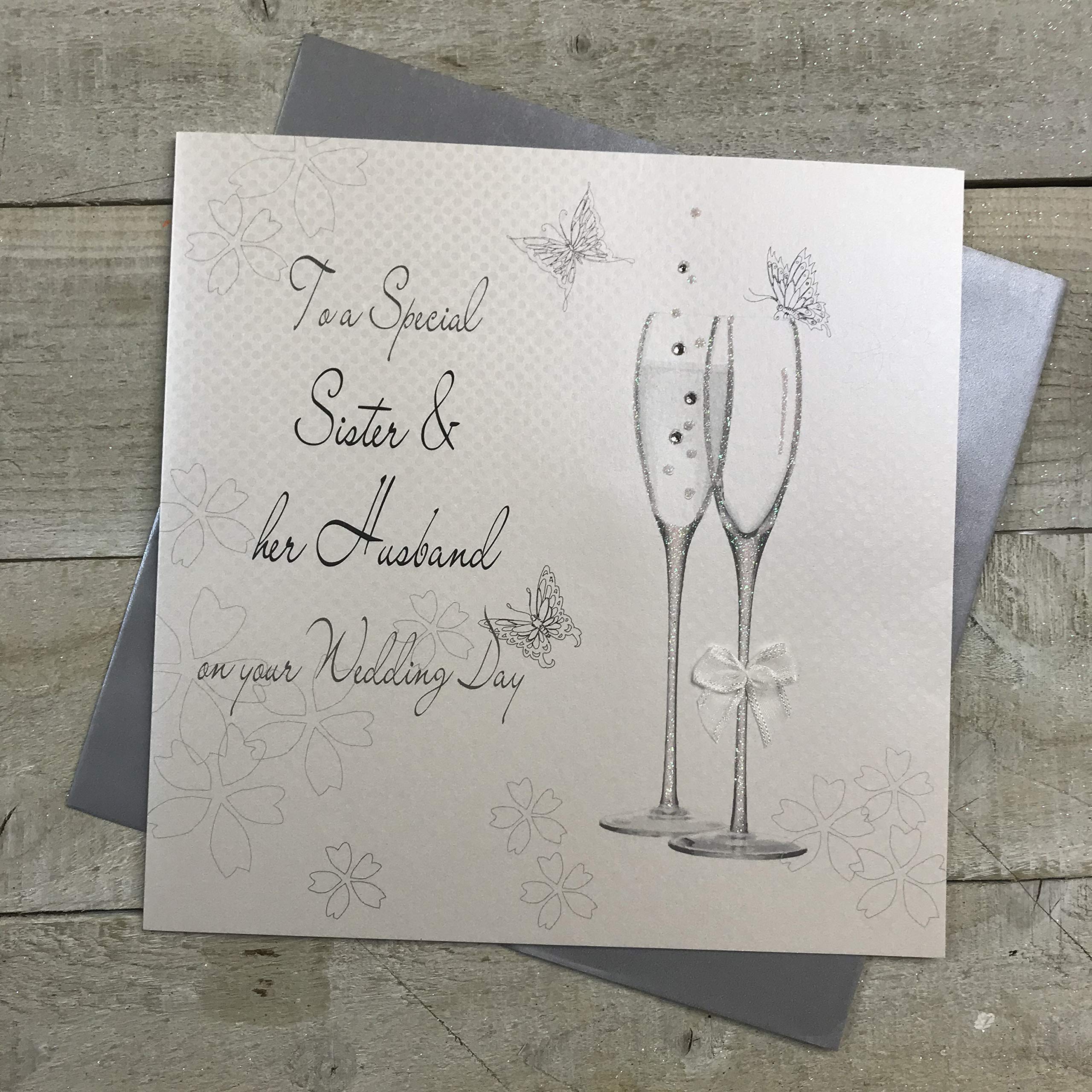 White Cotton Cards Large To a Sister and Her Husband on Your Wedding Day Handmade Card, XPD33S