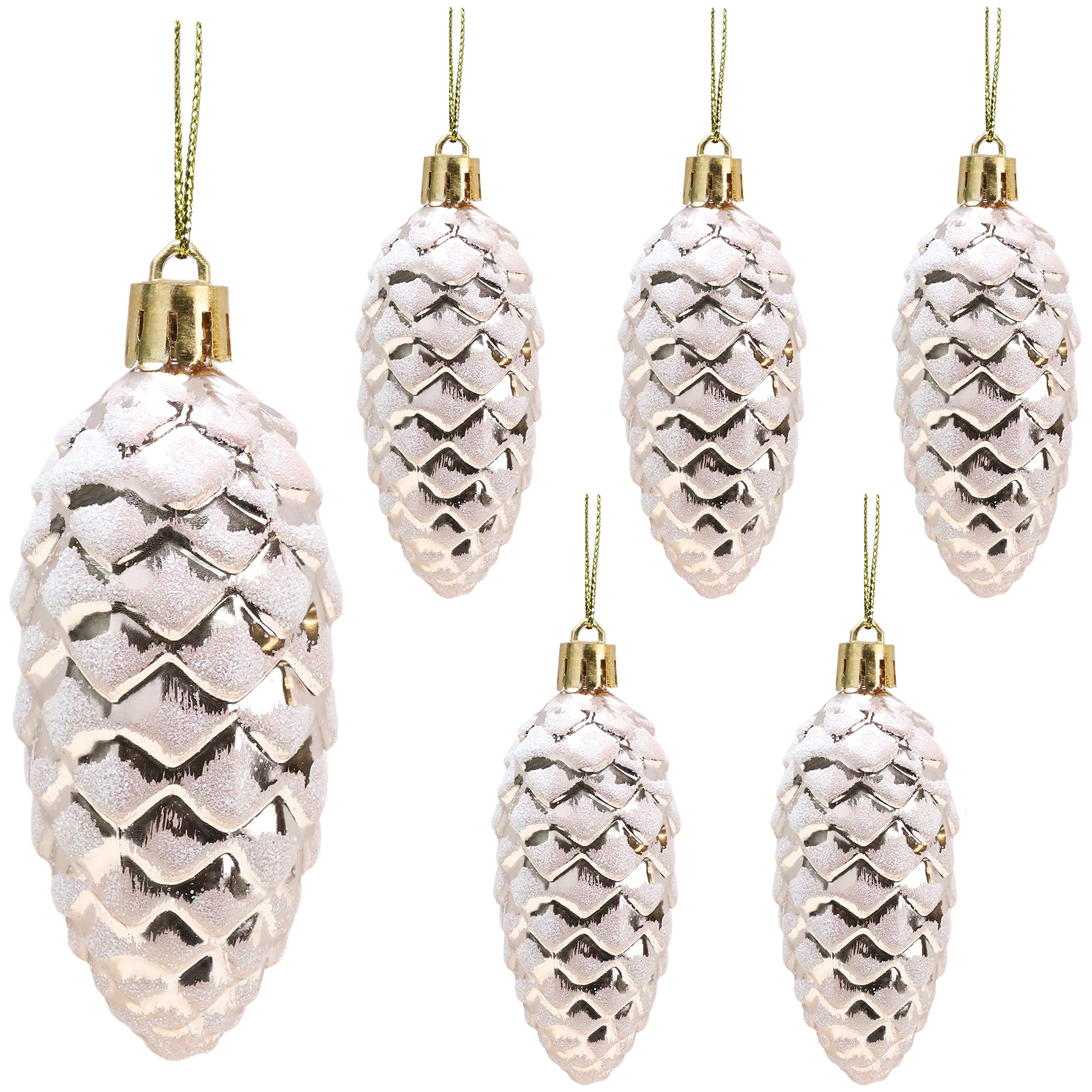 Christmas Concepts® Pack of 6–90mm Shiny & Glitter Decorated Pine Cone Baubles – Christmas Tree Decorations (Champagne)