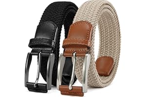CHAOREN Belt for Men 2Pack - 1 3/8" Mens Stretch Braided Woven Golf Belt - Elastic Web Fit Casual Golf Jeans Pants Polo