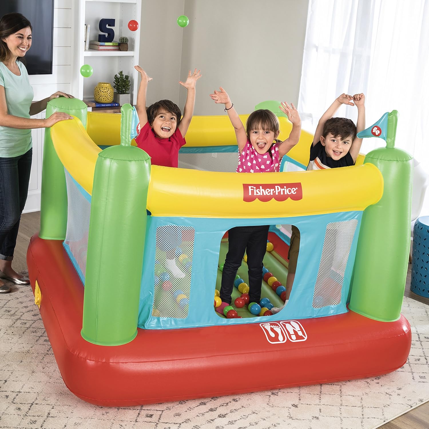fisher price bouncetastic inflatable castle bouncer with removable mesh walls