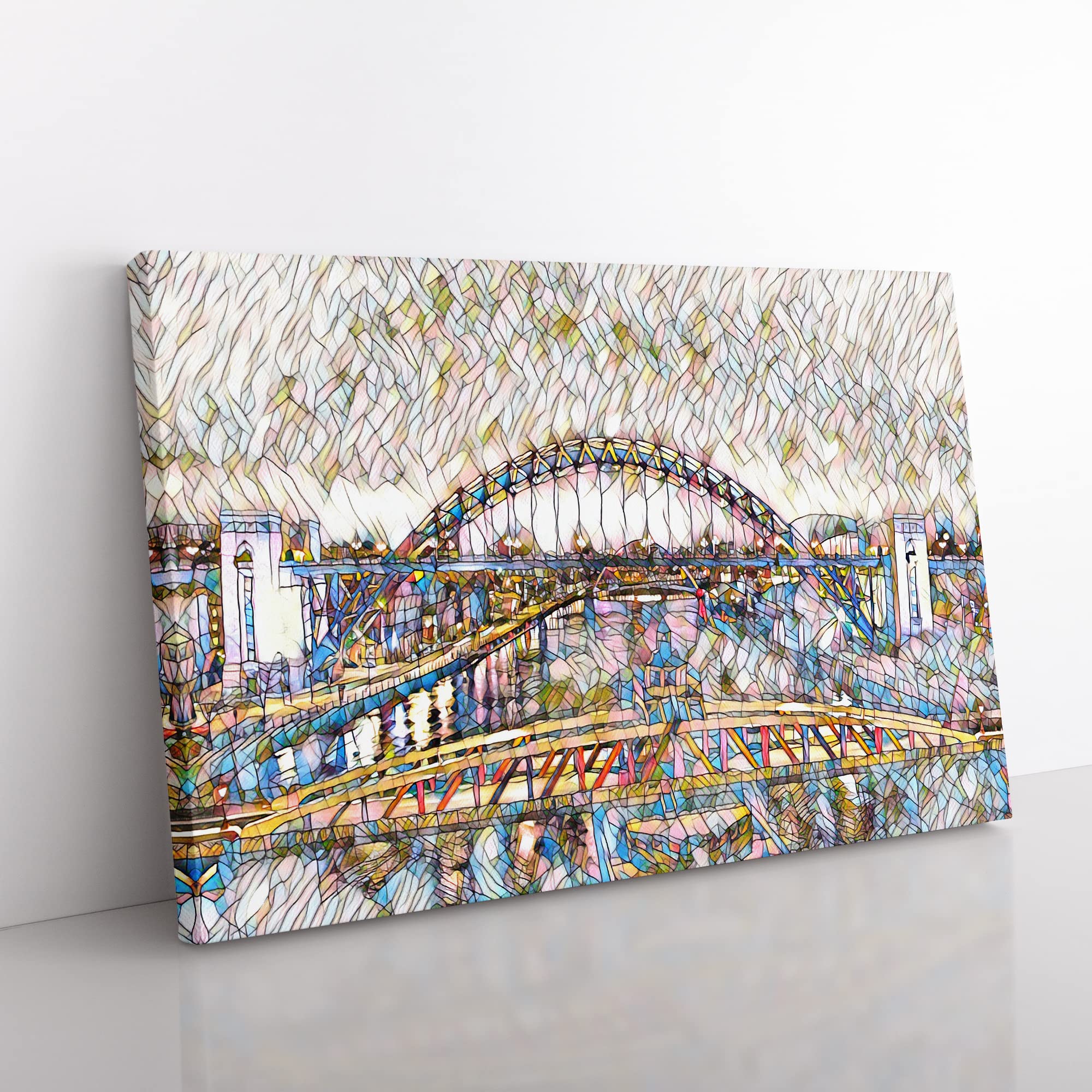 Tyne Bridge Newcastle Modern BG Canvas Wall Art Print Ready to Hang, Framed Picture for Living Room Bedroom Home Office Décor, 50x35 cm (20x14 Inch)