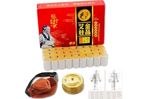 ULOVEIDO 10-Years Purity 60:1 Ratio 54 Rolls Sticks Pure Moxibustion + 1 Copper Portable Smokeless Mugwort Moxibustion Moxa Box Round Shape Burner+1 Acupoint Map艾灸柱 艾柱带铜盒穴位图