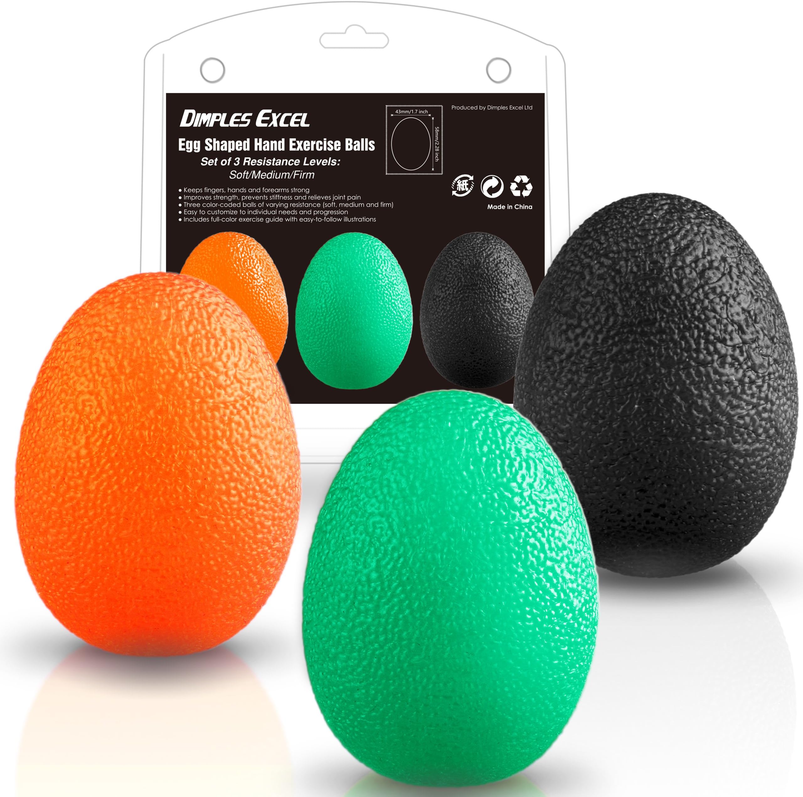 DIMPLES EXCEL Squeeze Stress Balls for Hand, Finger and Grip Strengthening - Set of 3 Resistance