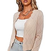 CARDYDONY Women's Long Sleeve Cropped Cardigan Sweaters Open Front Hollow Out Shrugs S-XL