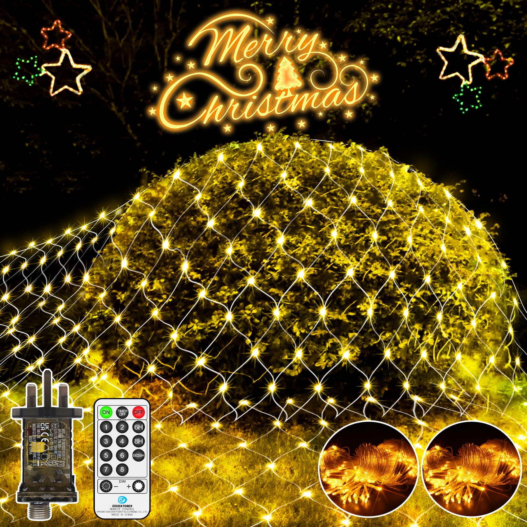 JXLEDAYY 2 Pack Total 400 LED Christmas Net Lights Outdoor 3Mx2M Mesh Fairy Lights Plug in with Remote Timer 8 Modes Waterproof for Outside Bush Tree Garden Yard Patio Wall Decorations-Warm White